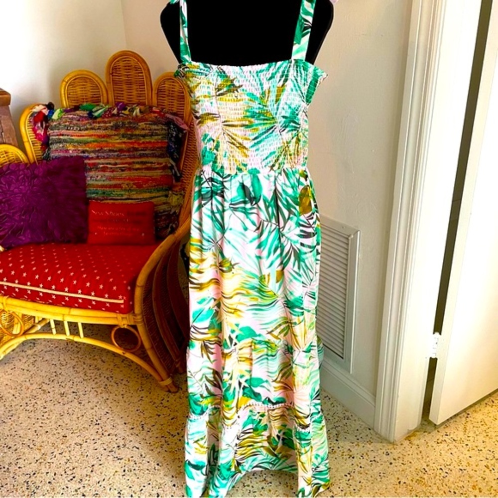 Adyson Parker Maxi Lined Sundress!  Pink Palm Frond Print! NEW! Size 10
